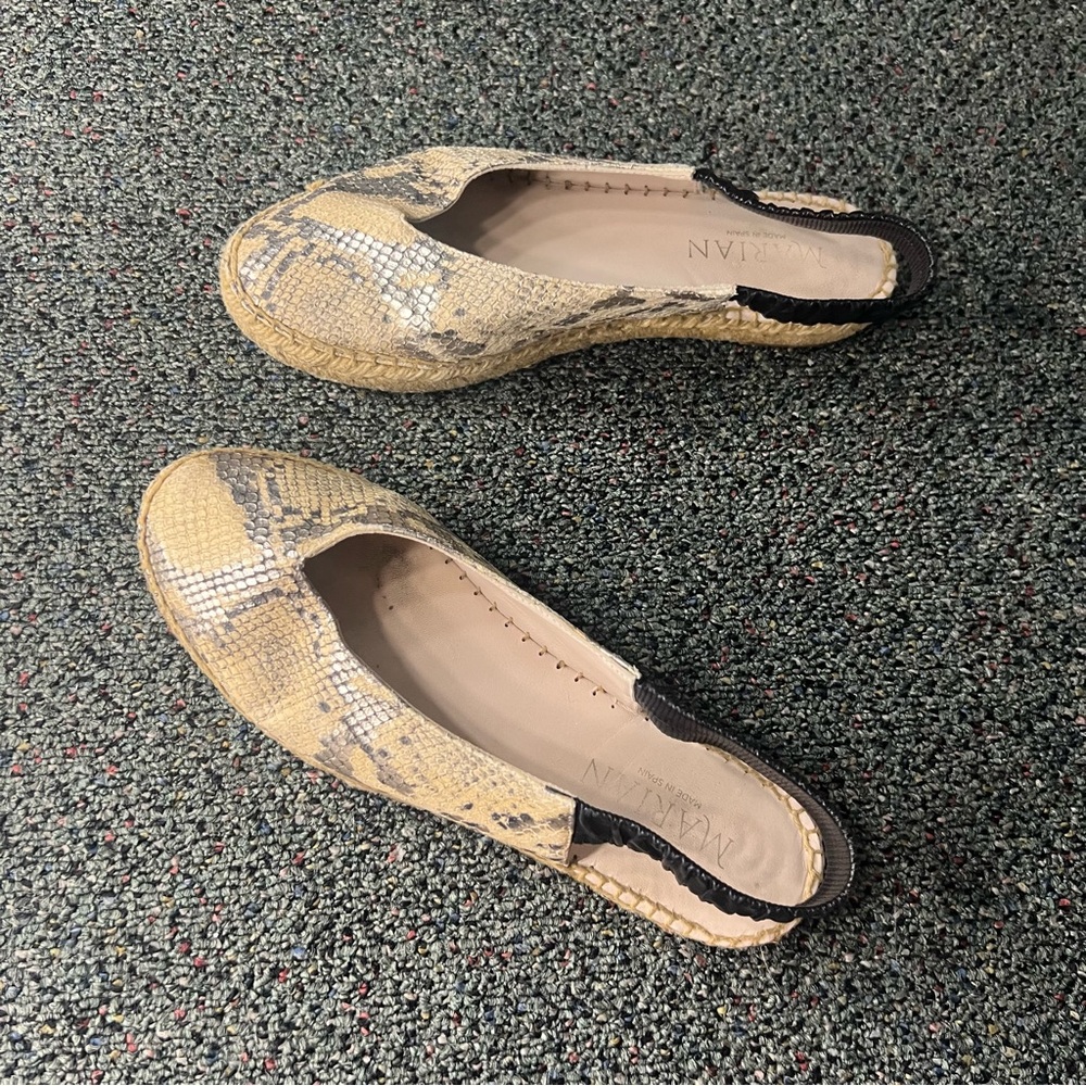 MARIAN Animal Snake Print Neutral Leather Sling Back Flat Espadrilles Shoes Sz 8 - Picture 2 of 16